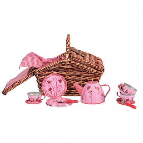 Tin Tea Set Ladybug in a Basket