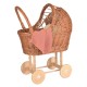 WICKER PRAM WITH KNITTED BLANKET