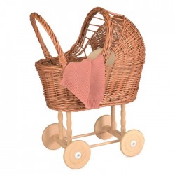 Landau En Osier Avec Couverture Tricot