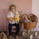 Wicker Pram with Knitted Blanket
