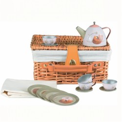 Set De The En Metal Foret Dans Valise En Osier