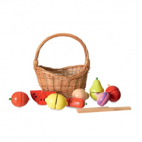 Wooden Fruit And Vegetables Set in a Basket