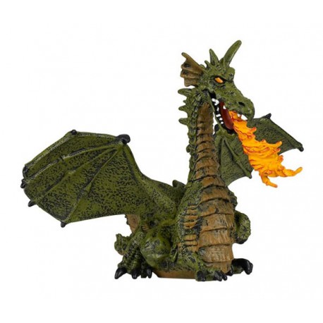 Dragon ailé bleu ou vert avec flamme