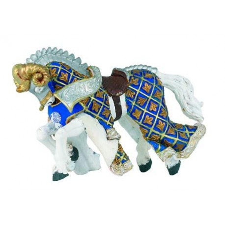 CHEVAL DU MAÎTRE DES ARMES CIMIER BÉLIER BLEU